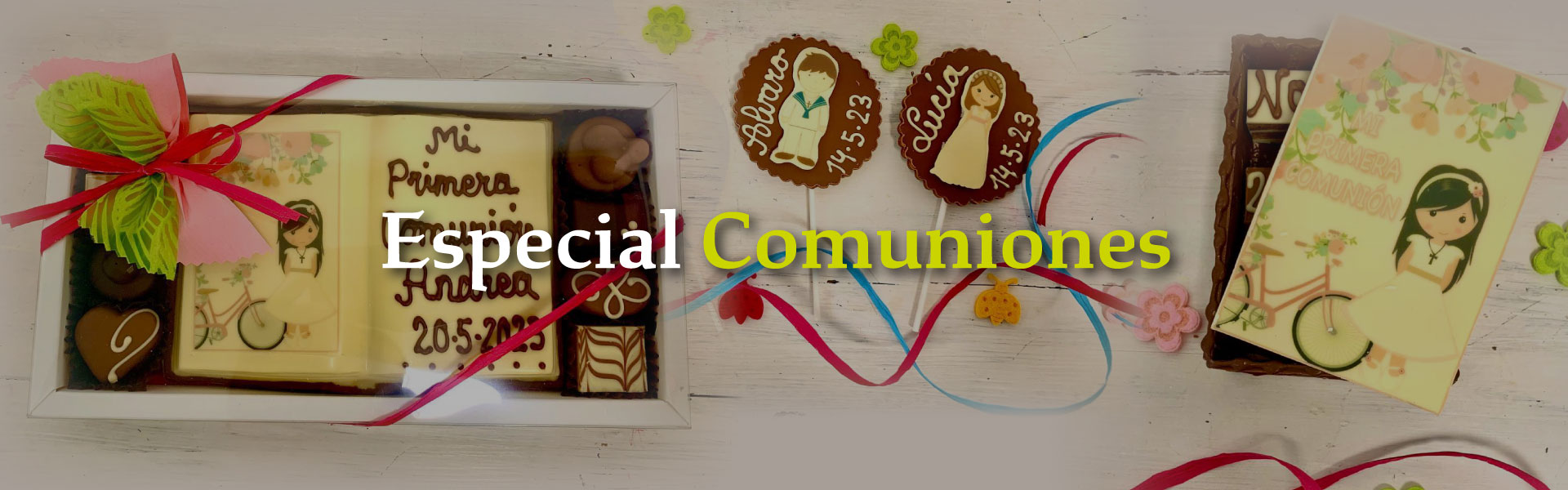 Recordatorios y detalles para comuniones de chocolate